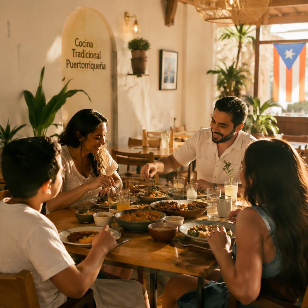 Familia disfrutando en El Sazón de Puerto Rico